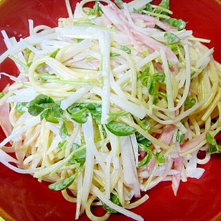 大根とハム豆苗のスパゲティサラダ